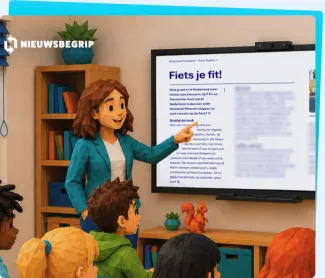 Leerkracht bij digibord aan het modelen